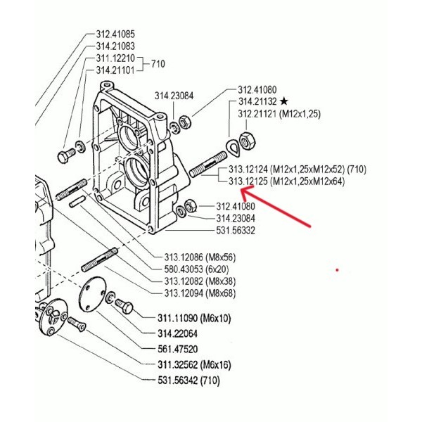 VIJAK STEBELNI STROJA / PRIKLJUČKA BCS M12X1.25 KPL.