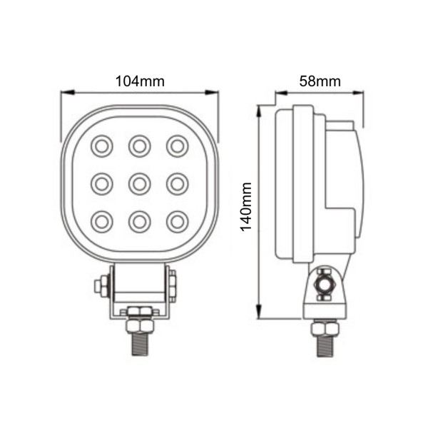 ŽAROMET DELOVNI LED OGLATI 104X104 9W  12-28V