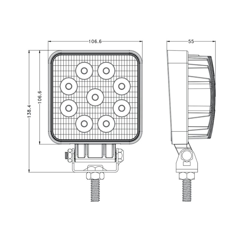 ŽAROMET DELOVNI LED OGLATI 107X107 10-110V 27W