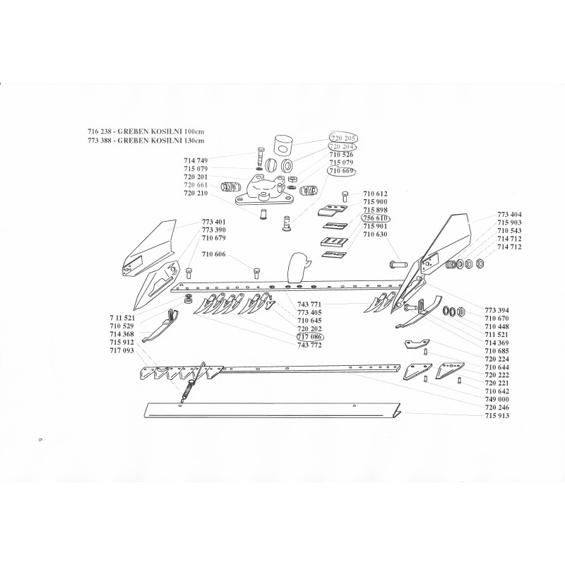 KOSILNI GREBEN S PRSTI 130CM STRUC MUTA